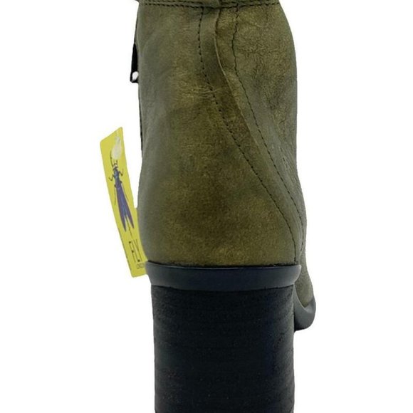 Fly London Brand New Inet Lace & Zip up Leather Ankle Boots Gold Olive U.S SZ 9 - Picture 4 of 5